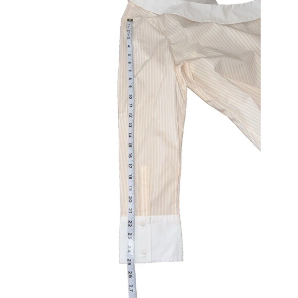 Express One Shoulder Stripe Poplin Shirt Peach White Pleated Long Sleeve NWT XL - Picture 11 of 12